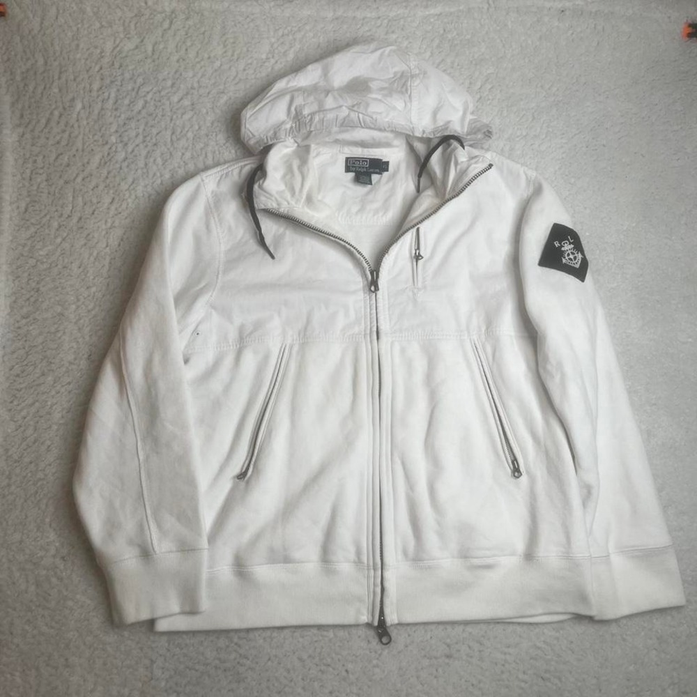 Vintage polo Ralph Lauren men's white nautical full zip patch jacket hooded‎ xl